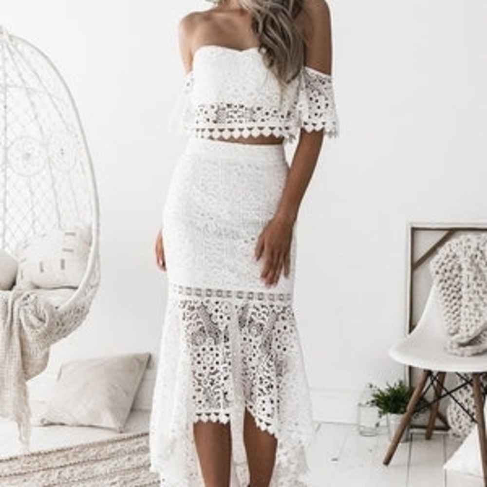 White Lace Celine Off-Shoulder Women’s Coord Set